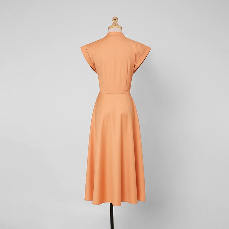 High Quality Round Neck Sleeveless Vintage Shirt Dress orange / L High Quality Round Neck Sleeveless Vintage Shirt Dress orange / L