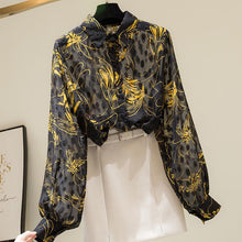High Quality Lantern Sleeve Floral Jacquard Chiffon Shirt