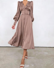 V Neck Long Sleeves Flared Maxi Dress