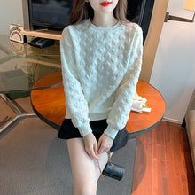 Women 3D Embossed Loose Casual Sweatshirt O-Neck Vintage Work Tops Korean Design Long Sleeve T-Shirts