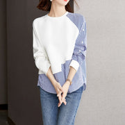 Irregular Striped Shirt Panel Sweatshirt Office Blusas Vintage Top Simple Chiffon Women Blouses Casual Shirts