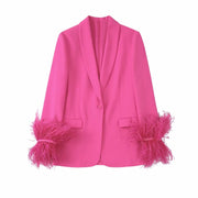 Pink Feather Blazer Woman Straight Button Jacket Women Fashion Streetwear Blazer Women Long Sleeve Blazers for Women Coats