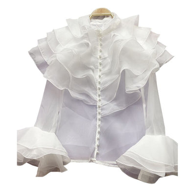 Long-sleeved shirt with ruffles in various colors