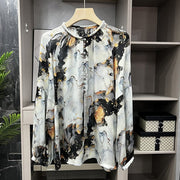 High Quality Lantern Sleeve Round Neck Silk Shirts