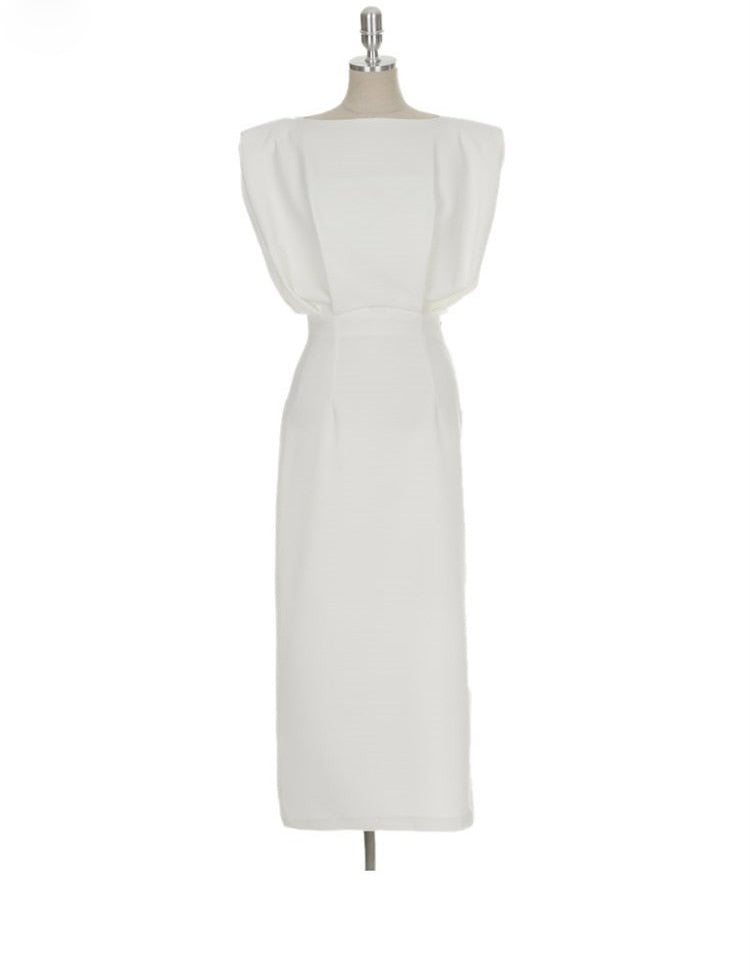 White Elegant Sexy Midi Dress with Short Sleeves White / L White Elegant Sexy Midi Dress with Short Sleeves White / L