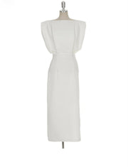 White elegant sexy midi dress with short sleeves