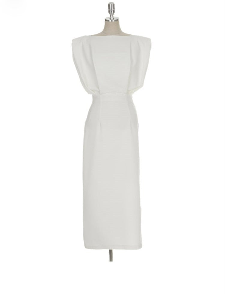 White elegant sexy midi dress with short sleeves