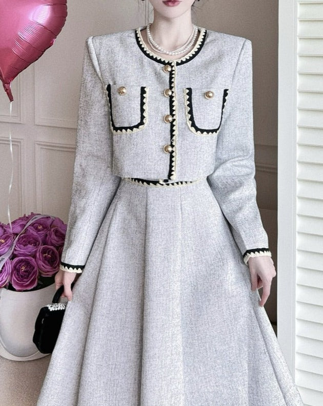European Long Sleeves Two Piece Elegant Vintage Tweed Dress – ETERNA