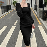 High Quality Elegant Flare Sleeve Bodycon White/Black Sheath Dress