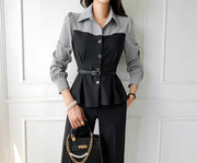 High quality long sleeved shirt + mid-calf pants 2 piece suits