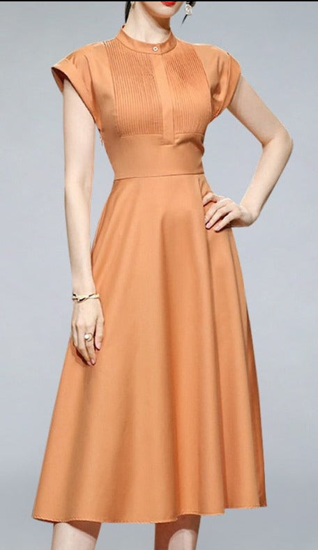 High Quality Round Neck Sleeveless Vintage Shirt Dress orange / L High Quality Round Neck Sleeveless Vintage Shirt Dress orange / L