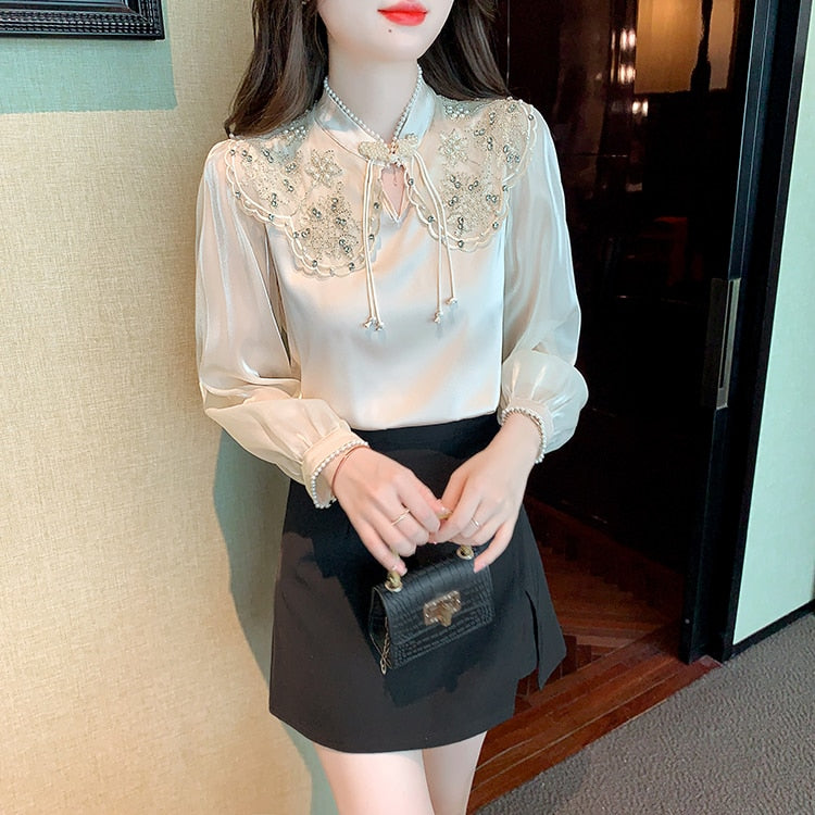 High Quality Casual Elegant 3D Embroidery Vintage Blouses