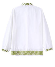 Stand Collar Embroidery Casual White Kimono Blouse Female Side Split Chic Shirt