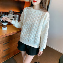 Women 3D Embossed Loose Casual Sweatshirt O-Neck Vintage Work Tops Korean Design Long Sleeve T-Shirts