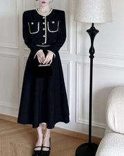 European Long Sleeves Two Piece Elegant Vintage Tweed Dress