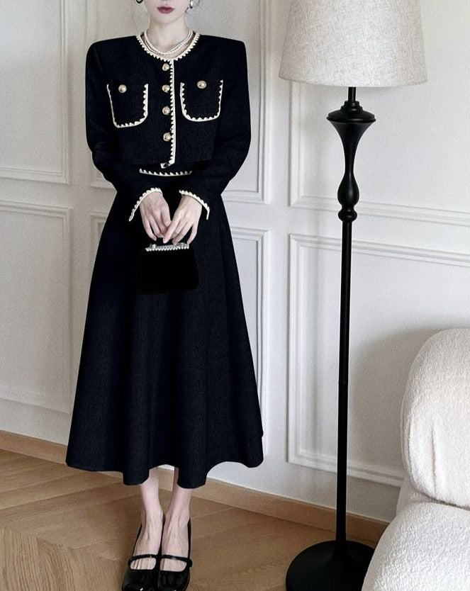 European Long Sleeves Two Piece Elegant Vintage Tweed Dress – ETERNA