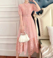 High quality multi color sleeves lace midi elegant vintage dress