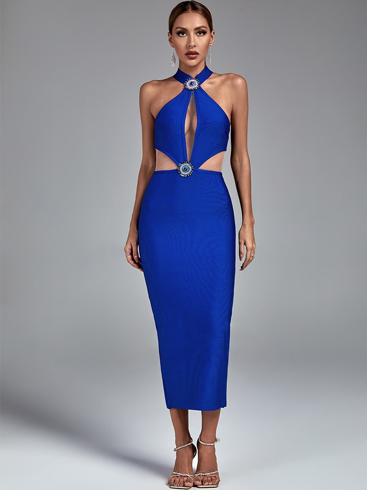 Blue Legant Bodycon Sexy Cut Out Midi Bodycon Dress ETERNA Blue Legant Bodycon Sexy Cut Out Midi Bodycon Dress ETERNA