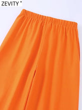 Women Fashion Solid Color Side Pocket Linen Wide Leg Pants Female Chic Elastic Waist Long Trousers Pantalones Mujer P1917