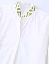 Stand Collar Embroidery Casual White Kimono Blouse Female Side Split Chic Shirt