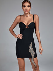 Sexy Bodycon Black Crystal Embellished Bodycon Dress