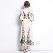 High Quality High Neck Long Sleeve Print Elegant Dress