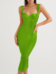 Sexy Elegant Bandage Midi Dress in orange, green, pink