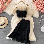 Embroidery Two Piece Set Sexy Backless Tube Top + High Waist Irregular Bodycon Skirt High Quality