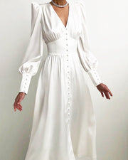 V Neck Long Sleeves Flared Maxi Dress