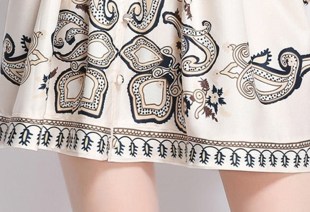 High Quality V Neck Lantern Sleeves Printed Dress