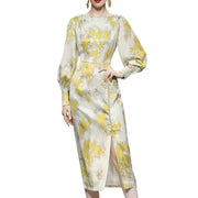 High Quality Print Elegant Long Sleeves Sheath Dress