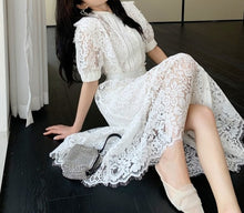 High quality multi color sleeves lace midi elegant vintage dress
