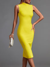 Yellow Sleeveless Bodycon Midi Elegant Dress