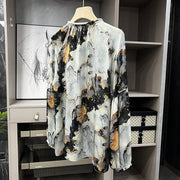 High Quality Lantern Sleeve Round Neck Silk Shirts