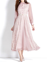 High Quality Mesh Patchwork Mid-Length Long Sleeve Embroidered Flower Dress