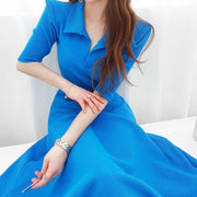 High quality long stretch knit blue dress