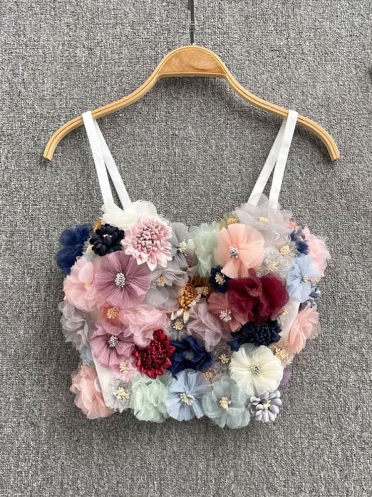 3D Floral Sleeveless Cami Crop Top