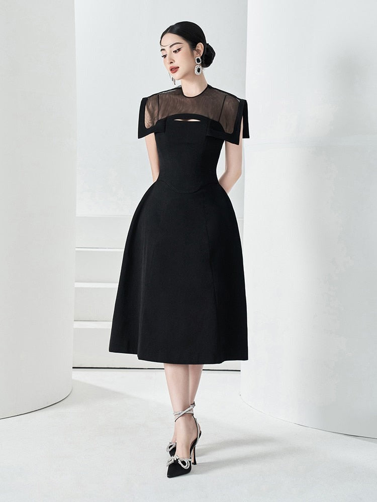 High Quality Elegant Midi Black Dress Black / L High Quality Elegant Midi Black Dress Black / L