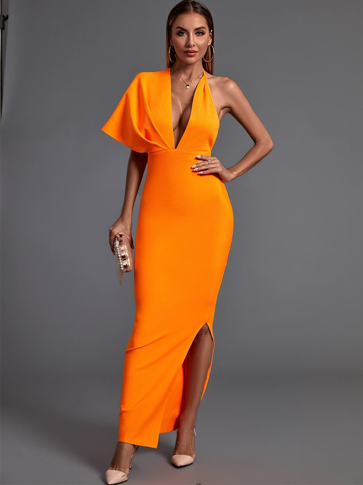 Orange Bandage Maxi Elegant Sexy Bodycon Dress