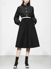 High Quality Elegant Bowknot Thick Stitching Wool Long Trench Coat Jacket