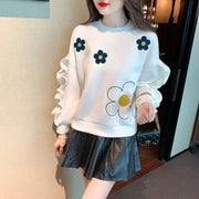 Women Long Sleeve Sweatshirt Flowers Vintage Work Casual Tops Europeo Design Loose T-Shirts