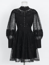 High Quality High Quality Stand Collar Long Sleeve High Waist Cut Out Vintage Dress
