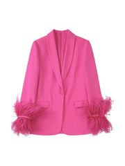 Two Piece Sets Straight Feather Jacket+High Waist Side Zipper Ankle Length Pants