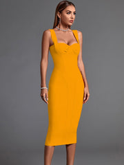 Sexy Elegant Bandage Midi Dress in orange, green, pink