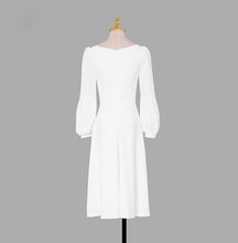 High Quality Flare Lantern Sleeve Vintage Office White Dress