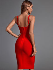 Knee Length Sexy Elegant Bodycon Red Bandage Dress