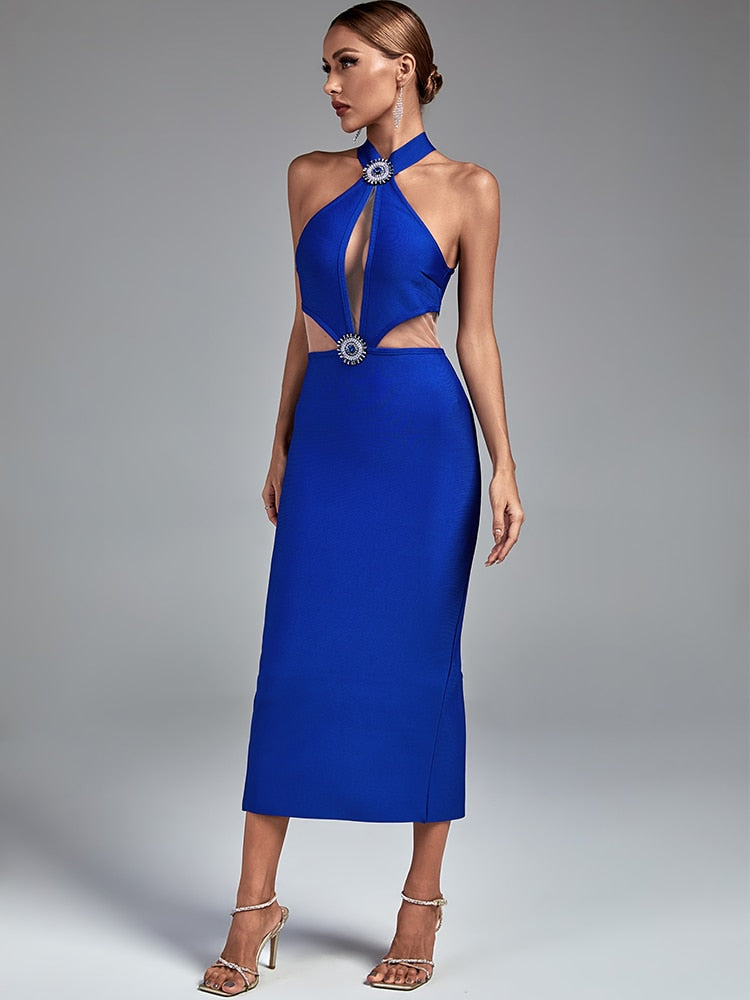 Blue Legant Bodycon Sexy Cut Out Midi Bodycon Dress Blue / L Blue Legant Bodycon Sexy Cut Out Midi Bodycon Dress Blue / L