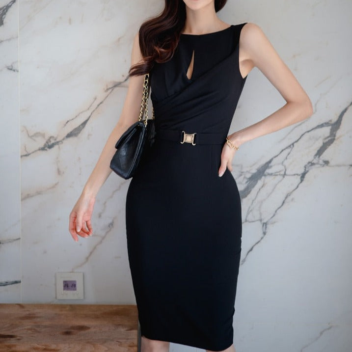 Elegant Sleeveless Bodycon Knee Length Casual Dress Black / XL