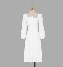 High Quality Flare Lantern Sleeve Vintage Office White Dress