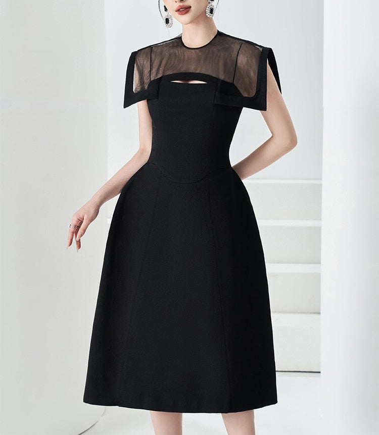 High Quality Elegant Midi Black Dress